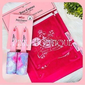 💗{Juicy Couture} 3pc Fuchsia Logo Mesh Wash Bags+Reusable Lint Roller Bundle!